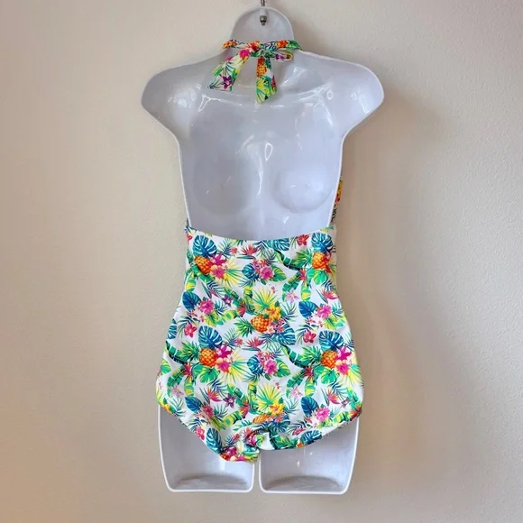 Firpearl One Piece Bathing Suit Halter Pin Up Retro Pineapple Palm Tropical 12 - Picture 7 of 11